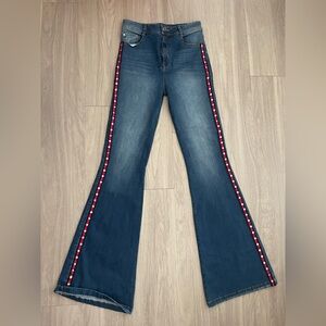 Studio F Flared Jeans with Red Stripe Detail